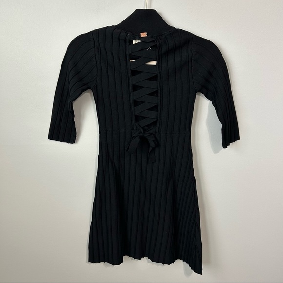 For Love And Lemons X KNITZ Simone Laced Black Sweater 3/4 Sleeve Mini Dress - Picture 5 of 7